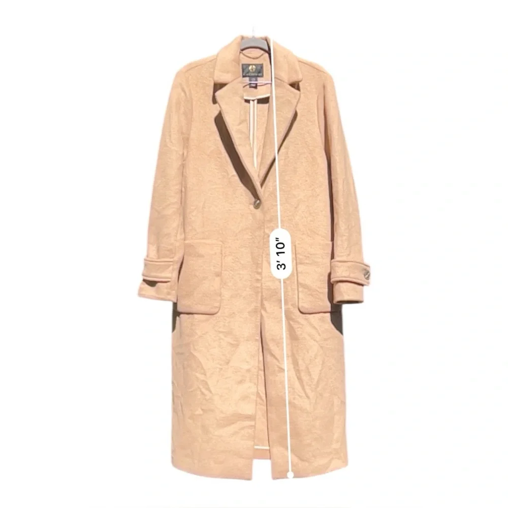 HOUSE OF HARLOW 1960 Wool Coat Long Pea Coat Camel Beige Tan Size Medium - Picture 7 of 11